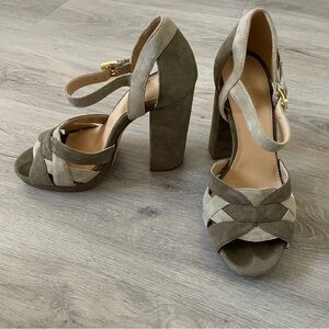 Michael Kors Green Block Heel Sandals with Criss-Cross Straps